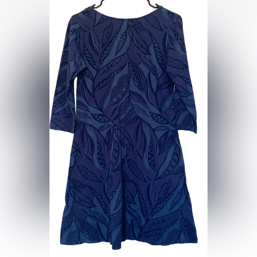 Fresh Produce Dalia Dress XS Blue Abstract Leaf Print Pockets 3/4 Sleeve USA